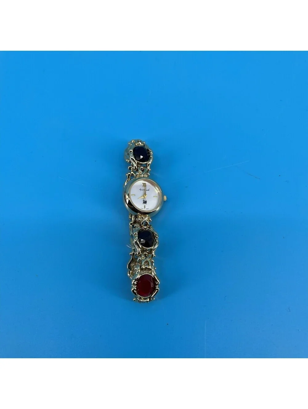 Gloria Vanderbilt Vintage Gold Tone Watch Multi-Color Stones New No Battery